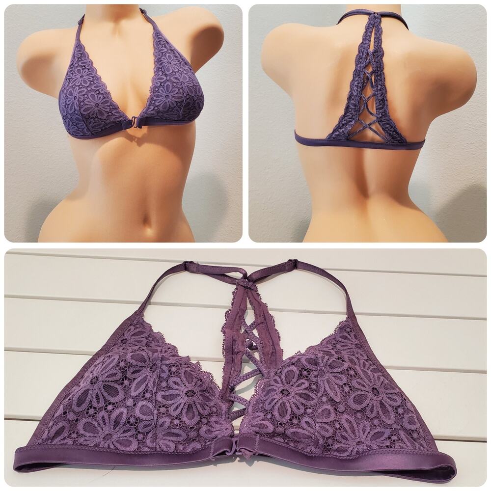 Victoria's Secret Vintage Lounge Floral Bralette Racerback Deep Purple S
